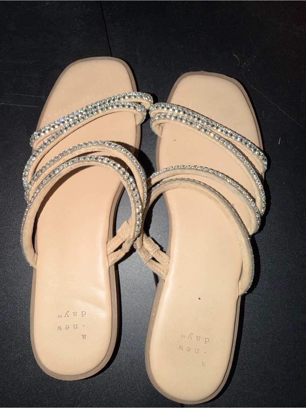 a new day Nude Beige Rhinestone Strappy Slide Sandals - Women